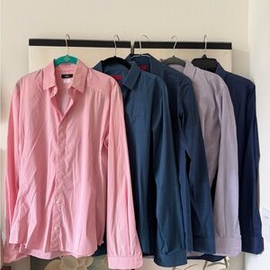Lot of 5 Men's Classic Button Up Shirts - Pink, Blue, and Lavender